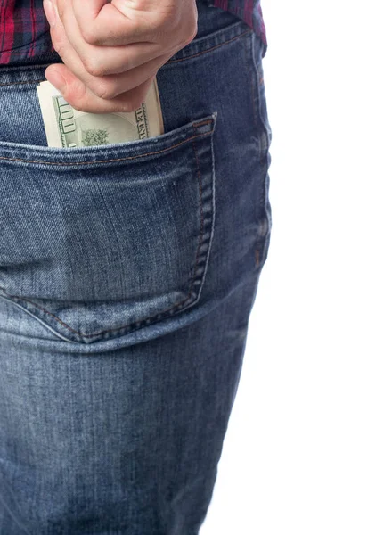 Man hand tar ett pack dollar ur fickan — Stockfoto