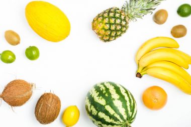 Kare karpuz, ananas, greyfurt, Hindistan cevizi, kivi, limon, le