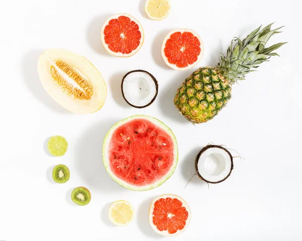 Karpuz, Hindistan cevizi, kavun, greyfurt, limon ve beyaz üzerine limon 