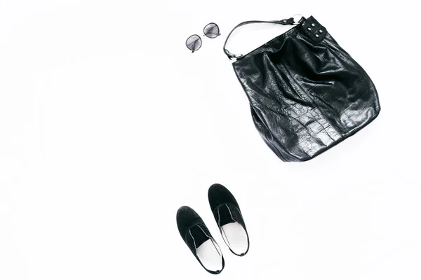 Kvinnliga läderväska, skor — Stockfoto