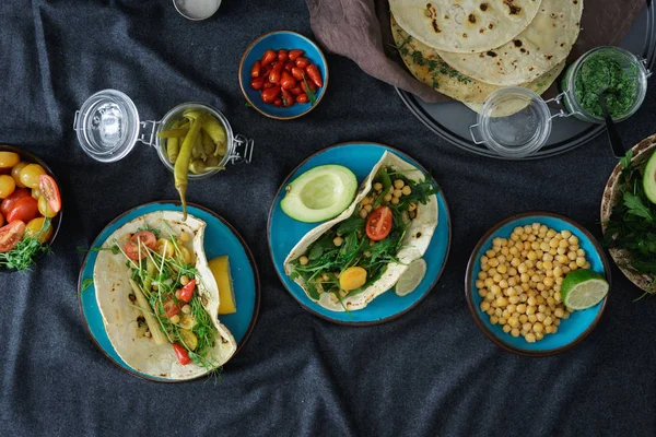 Pita Vegetariana Con Rellenos Variados Vista Superior Concepto Comida Vegetariana — Foto de Stock