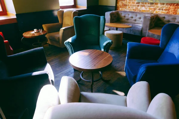 Kényelmes Asztalok Székek Coffee House Belső — Stock Fotó