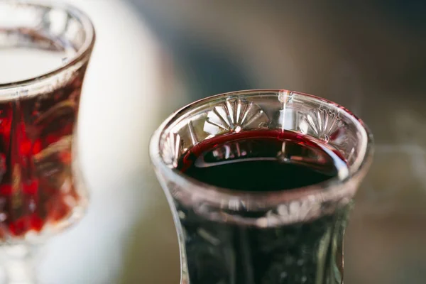 Close Two Glasses Homemade Red Wine Copy Space — Stock Photo, Image