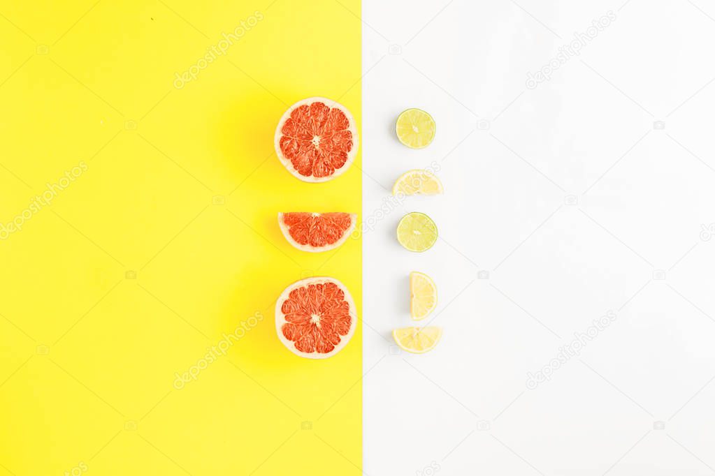 Creative layout summer fruits top view. Flat lay