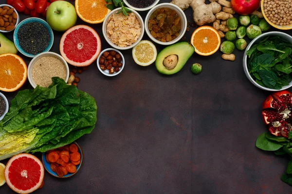Flat Lay Concept Manger Propre Réglez Les Aliments Végétariens Sains — Photo