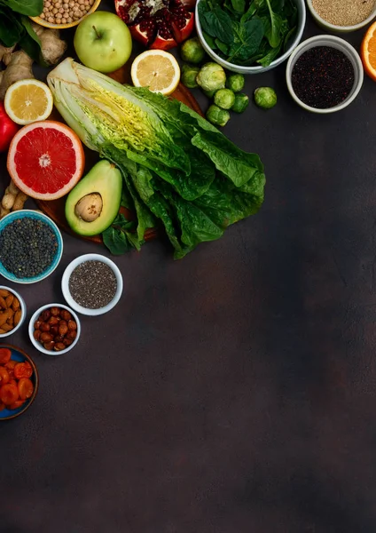 Bovenaanzicht Schoon Eten Met Kopie Ruimte Instellen Vegetarisch Gezonde Voeding — Stockfoto