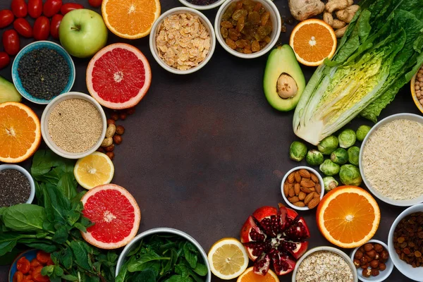 Concept Manger Propre Cadre Aliments Végétariens Sains Différents Légumes Fruits — Photo