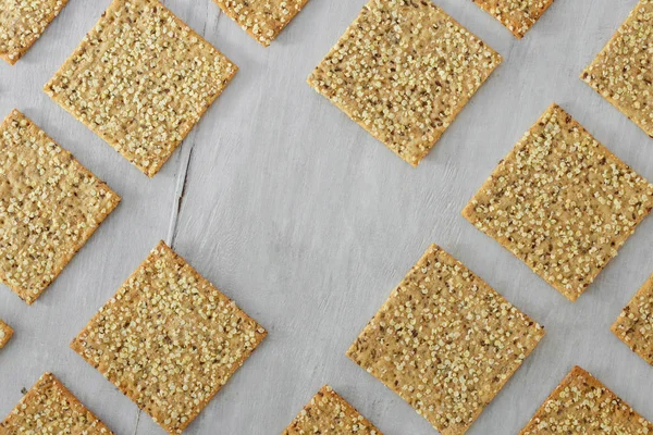 Conjunto Cookies Fitness Com Sementes Chia Linho Abóbora Fundo Madeira — Fotografia de Stock