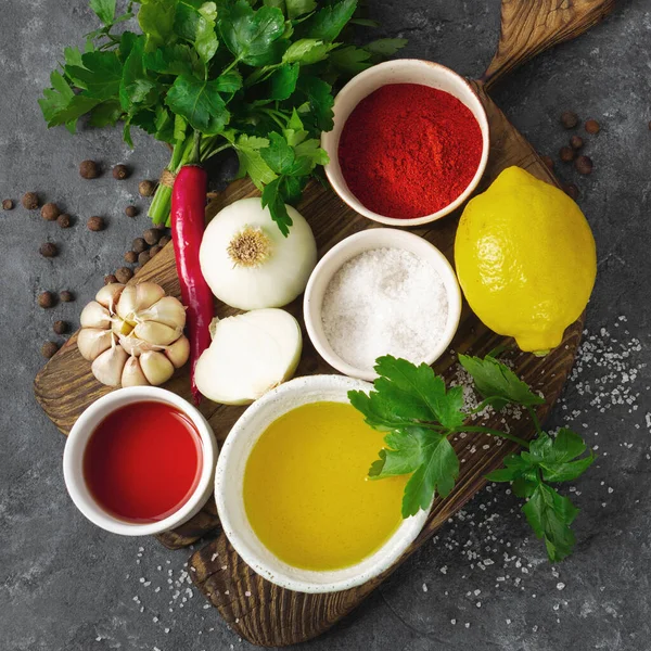 Ingredienti Cucinare Chimichurri Verdi Argentini Salsa Chimmichurri Salsa Base Prezzemolo — Foto Stock