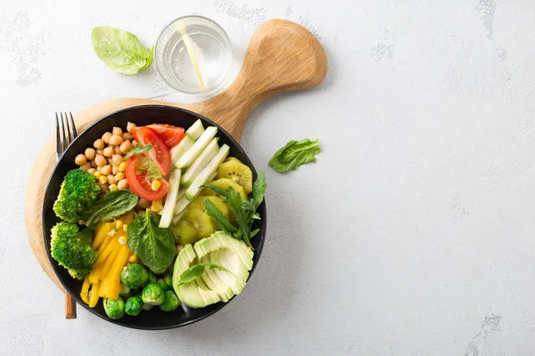 Vegan Buda Kasesi Beyaz Arka Planda Sağlıklı Sebze Yemeği Üst — Stok fotoğraf