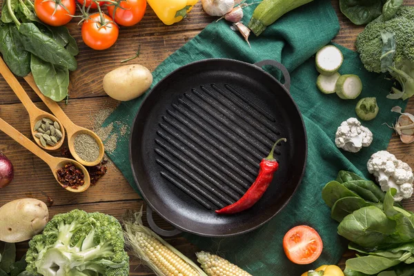 Ovanifrån Grönsaker Ingredienser För Matlagning Vegetarisk Grillad Mat Ovanifrån — Stockfoto