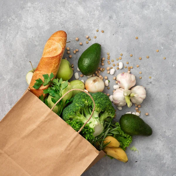 Einkaufstasche Lebensmittel Mit Gesundem Essen Mit Kopierraum Von Oben — Stockfoto