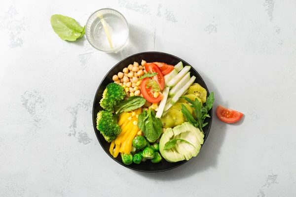 Zdravá Výživa Potravin Koncepce Zdravý Zeleninový Oběd Cizrnou Brokolicí Pepřem — Stock fotografie