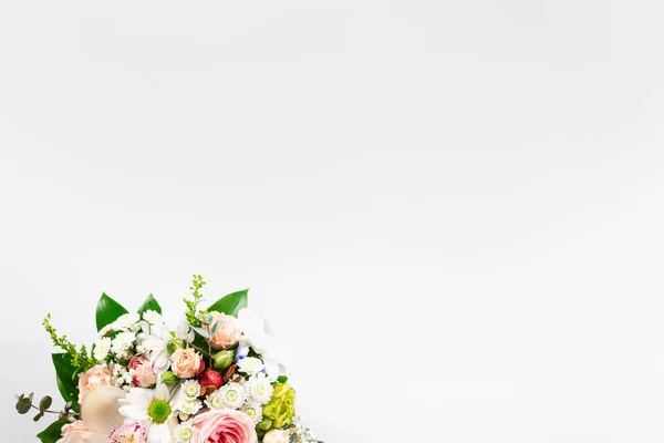 Bloemenboeket Witte Achtergrond Vlakke Lay Bovenaanzicht Valentijnsdag Liefde Concept — Stockfoto