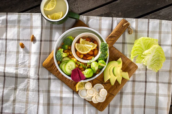 Здоровый Овощной Обед Чаши Будды Сбалансированное Питание Вегетарианской Кухни Вид — стоковое фото