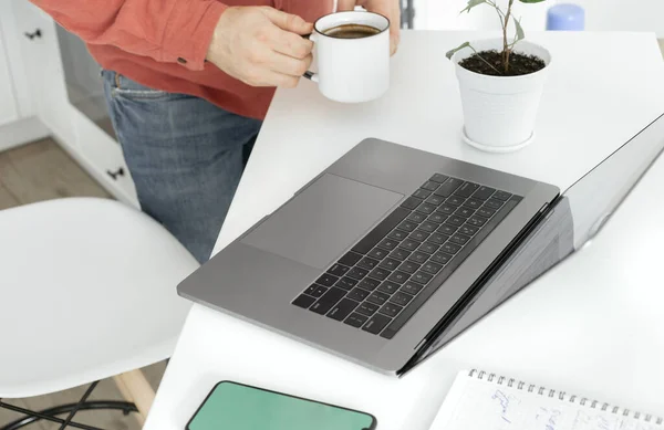 Man Working Laptop Home Office — Stock Photo, Image