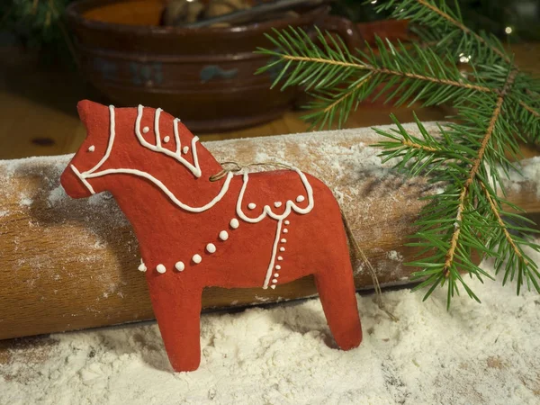 Traditional Dalmatian Red Horse Gingerbread Which Can Hung Christmas Tree — Stock Photo, Image