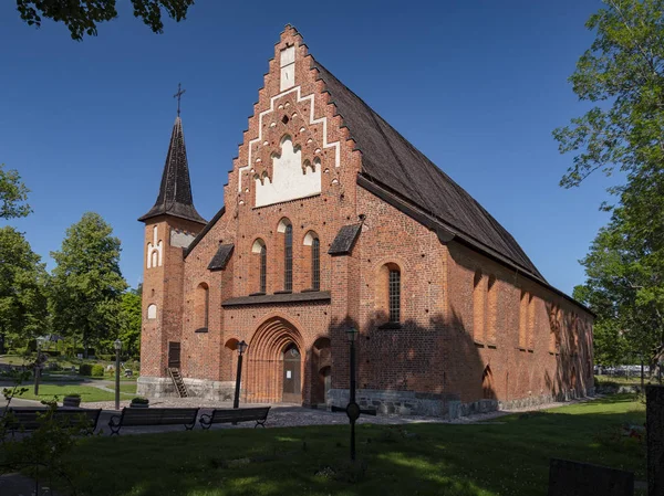 Außenansicht Des Mary Chuch Mariakyrkan Sigthuna Schweden Sommer 2019 lizenzfreie Stockbilder