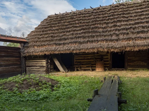 Tradycyjna Drewniana Stodoła Kompostownikiem Przed Nią Skansen Kolbuszowa Lato 2018 — Zdjęcie stockowe