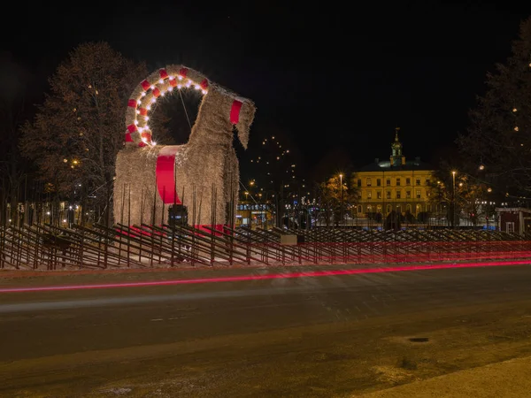 Nachtansicht Der Gazelziege Gazlebocken Der Stadt Gazel Gazleborg Schweden Dezember Stockbild