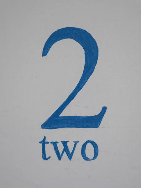 Blue Coloured Digit Two Handpainted Word Numeral White Background — 스톡 사진