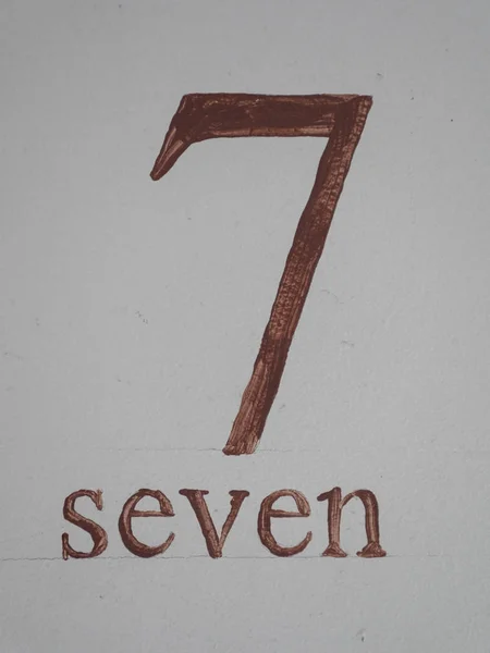 Brown Coloured Digit Seven Handpainted Word Numeral White Background — Stock Photo, Image