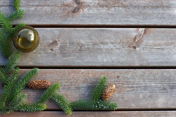 Treplankebakgrunn Med Grønne Grener Juletre Hjørnet Kopirom Din Tekst – stockfoto