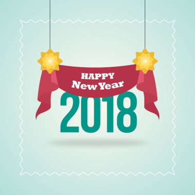 Yeni yıl mavi poster kırmızı şerit asılı