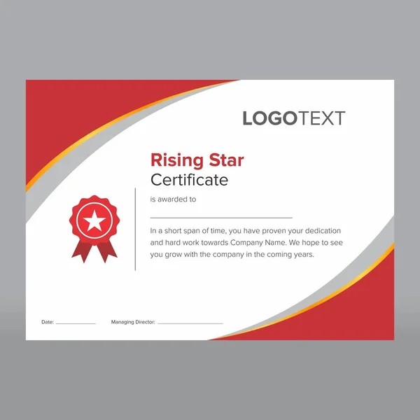 Modern red rising star certificate — Stock Vector