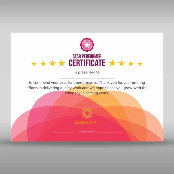 Certificado de artista de estrela rosa criativo abstrato — Vetor de Stock