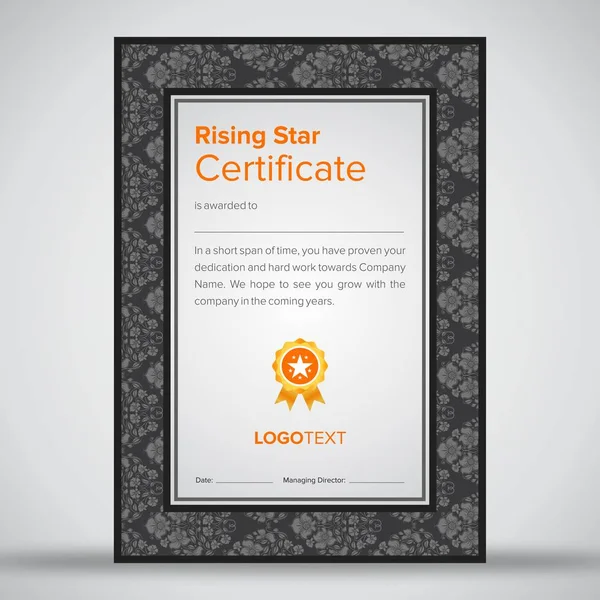 Certificado de estrela ascendente cinza de luxo —  Vetores de Stock