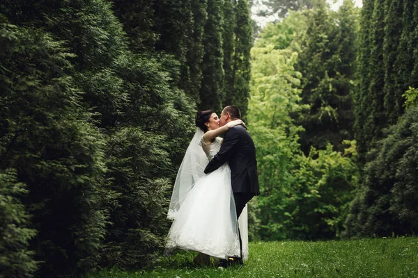 Casamento casal no jardim verde — Fotografia de Stock