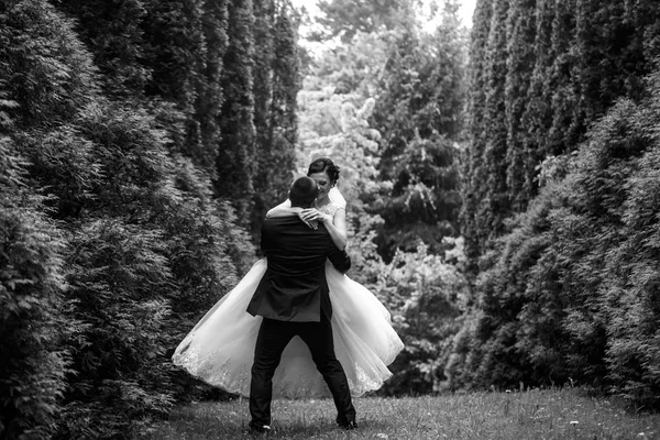 Pareja de boda en jardín verde — Foto de Stock