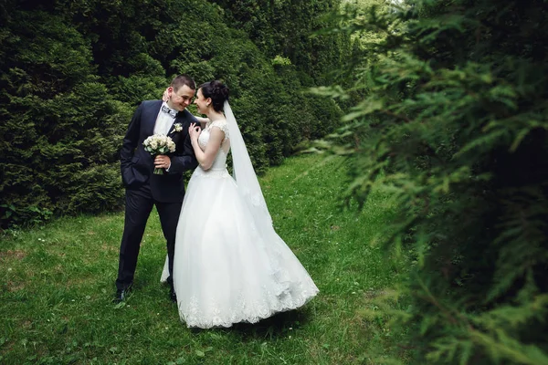 Casamento casal no jardim verde — Fotografia de Stock