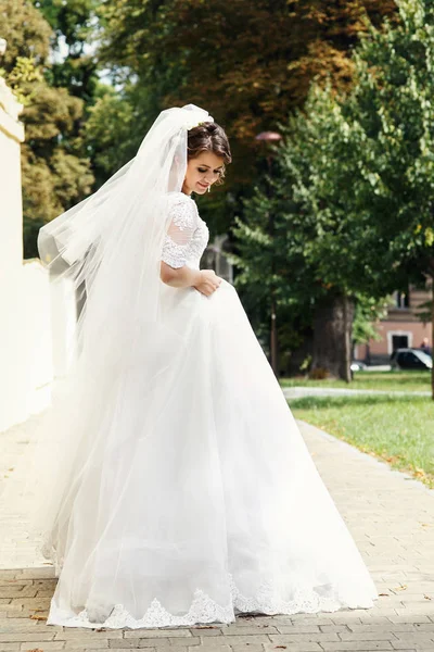Atemberaubende Braut im grünen Park — Stockfoto