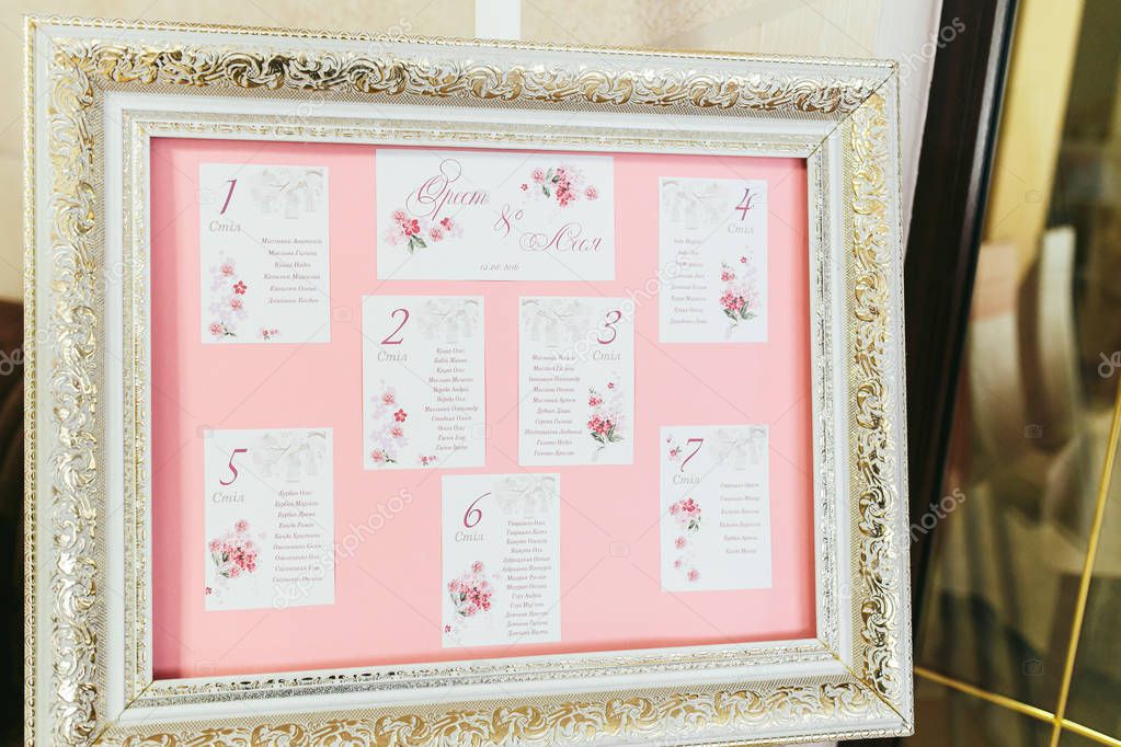 Cards with wedding table plan