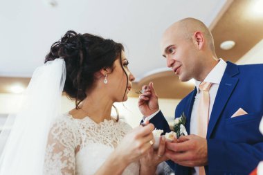 Düğün pastası tatma yeni evliler