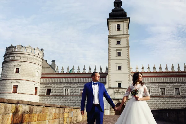 Prachtvolles Brautpaar am schönen alten Schloss — Stockfoto