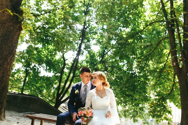 Recién casados en un paseo por el parque —  Fotos de Stock