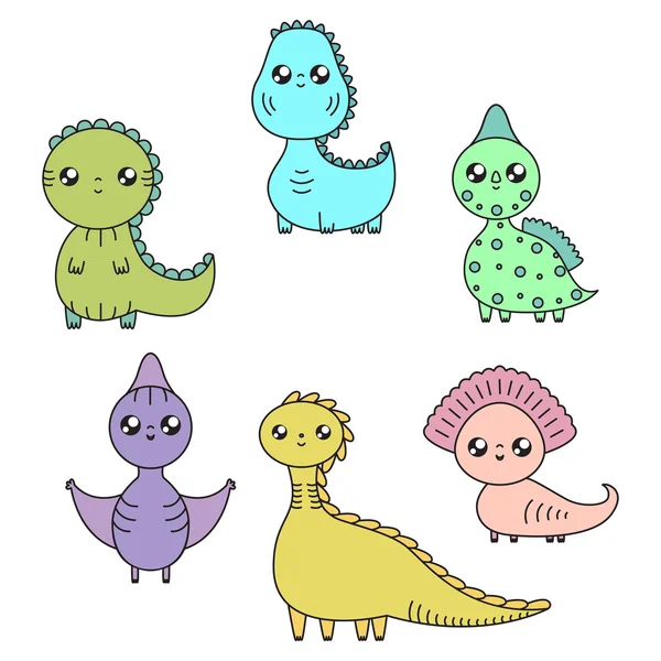 Kawaii dinosaurier set. Zeichentrickfiguren. Vektorillustration — Stockvektor