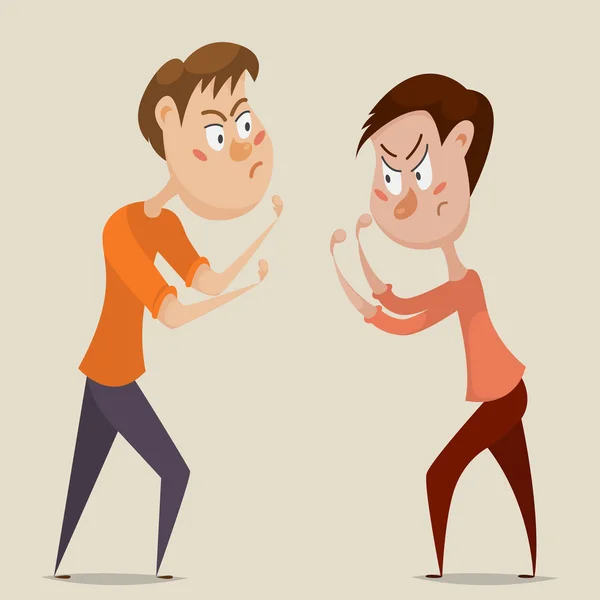 Dos hombres enojados discuten y pelean. Concepto emocional de agresión y conflicto. Personajes de dibujos. Ilustración vectorial — Vector de stock