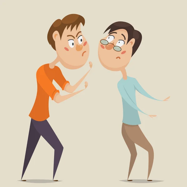 Aggressive man threatening frightened man in anger. Emotional concept of aggression and violence. Cartoon characters. Vector illustration — Stock Vector