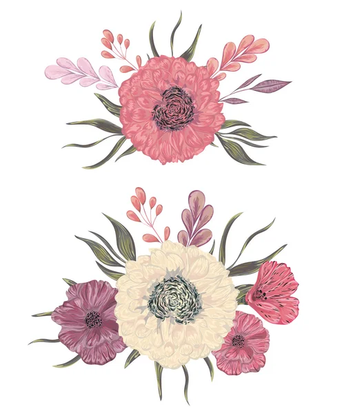 Collection éléments décoratifs pour les invitations de mariage et les cartes d'anniversaire. Fleurs, feuilles et bourgeons. Eléments isolés. Illustration vectorielle vintage dessinée à la main dans un style aquarelle . — Image vectorielle