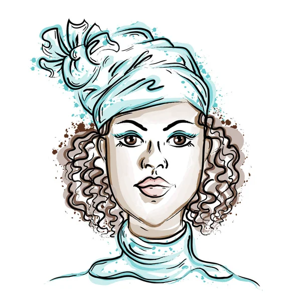 아프리카 여자의 초상화입니다. 손으로 그린된 벡터 일러스트 레이 션. — 스톡 벡터