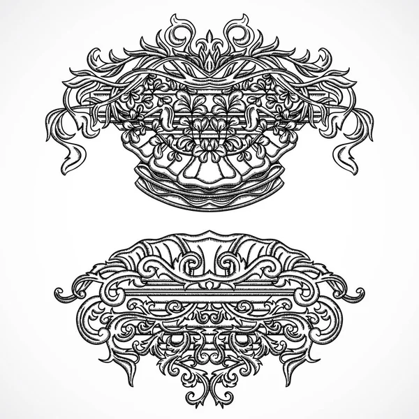 Vintage architectonische details ontwerpelementen. Antieke klassieke Barokstijl cartouche in gravure stijl. Hand getekende vectorillustratie — Stockvector