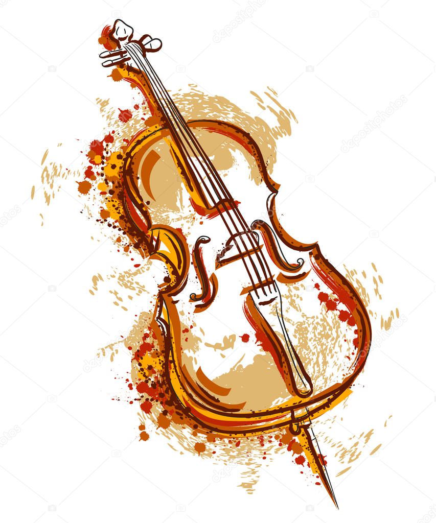 Cello in watercolor style. Vintage hand drawn vector illustration