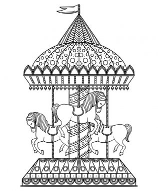 Vintage atlıkarınca. Çizilmiş vektör çizim el