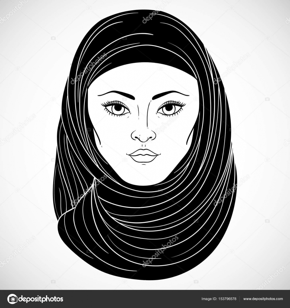 Portrait of arabic muslim woman. Black and white vector illustration Stock  Vector Image by ©kateja #153796578