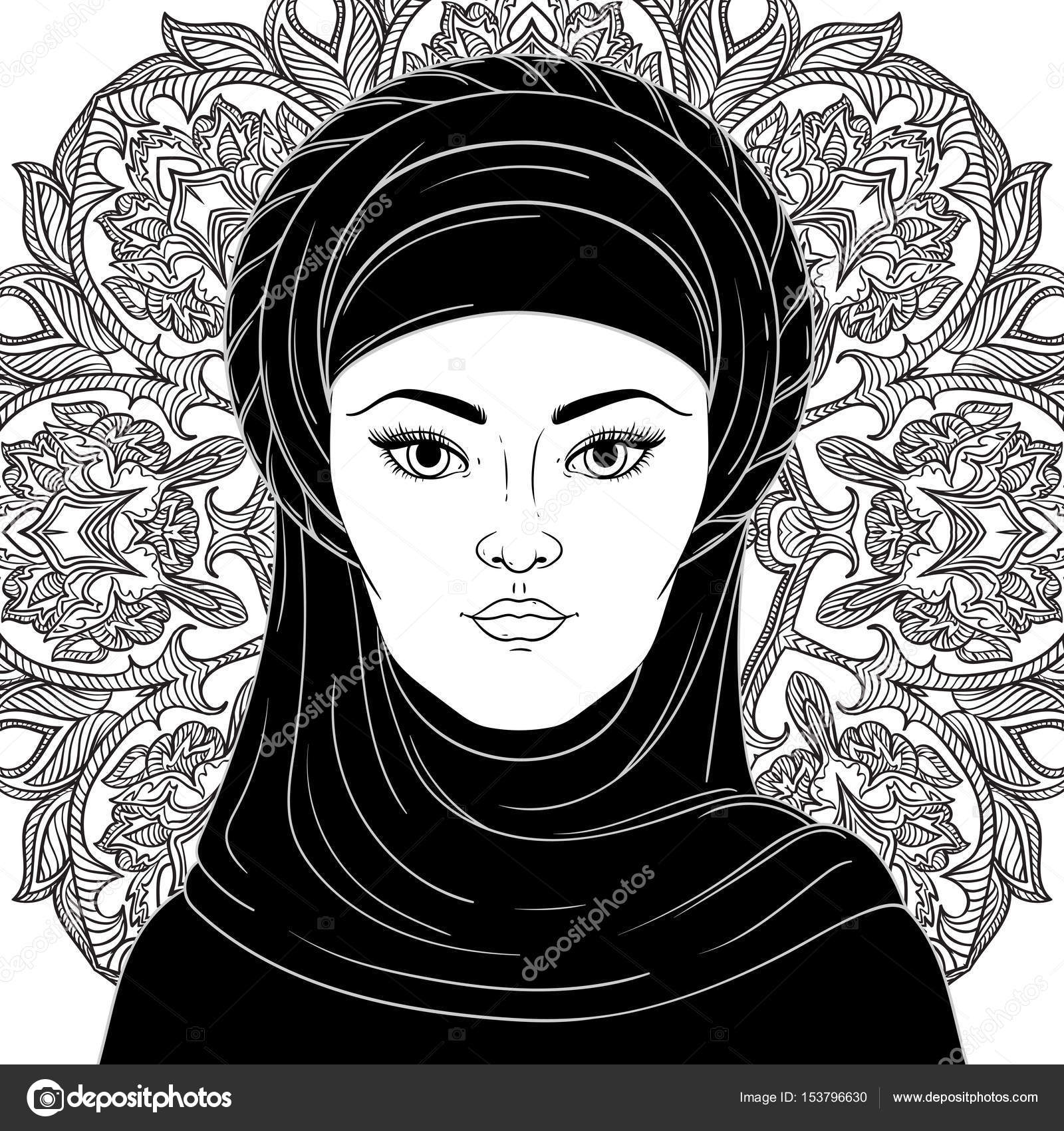 Portrait of arabic muslim woman. Black and white vector illustration Stock Vector Image by ©kateja #153796630 Portrait of arabic muslim woman. Black and white vector illustration Stock Vector Image by ©kateja #153796630