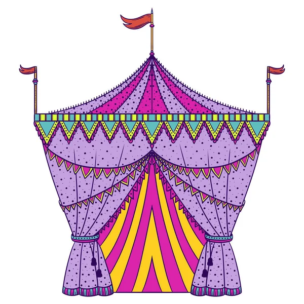 Carpa de circo. Vintage colorido ilustración vectorial dibujado a mano — Vector de stock